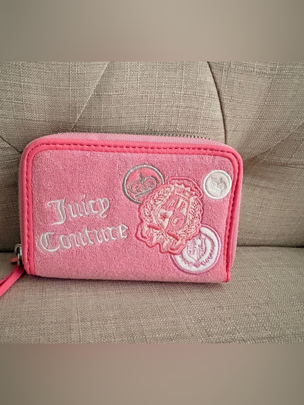 Juicy Couture Bright Pink Embroidered Zip-Around Wallet